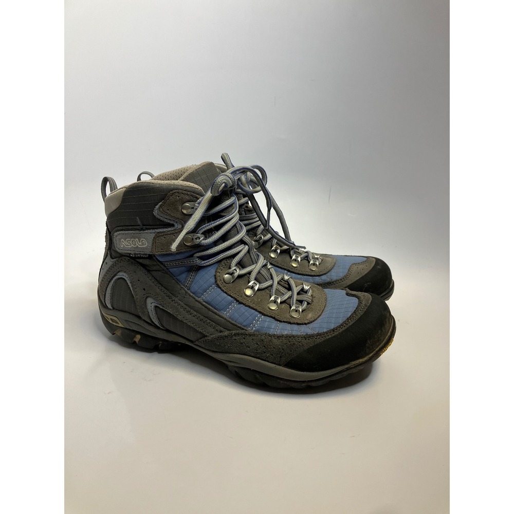 Asolo Mesita Waterproof Hiking Boots Womens 7.5 Blue Grey Good Vibram Sole Suede